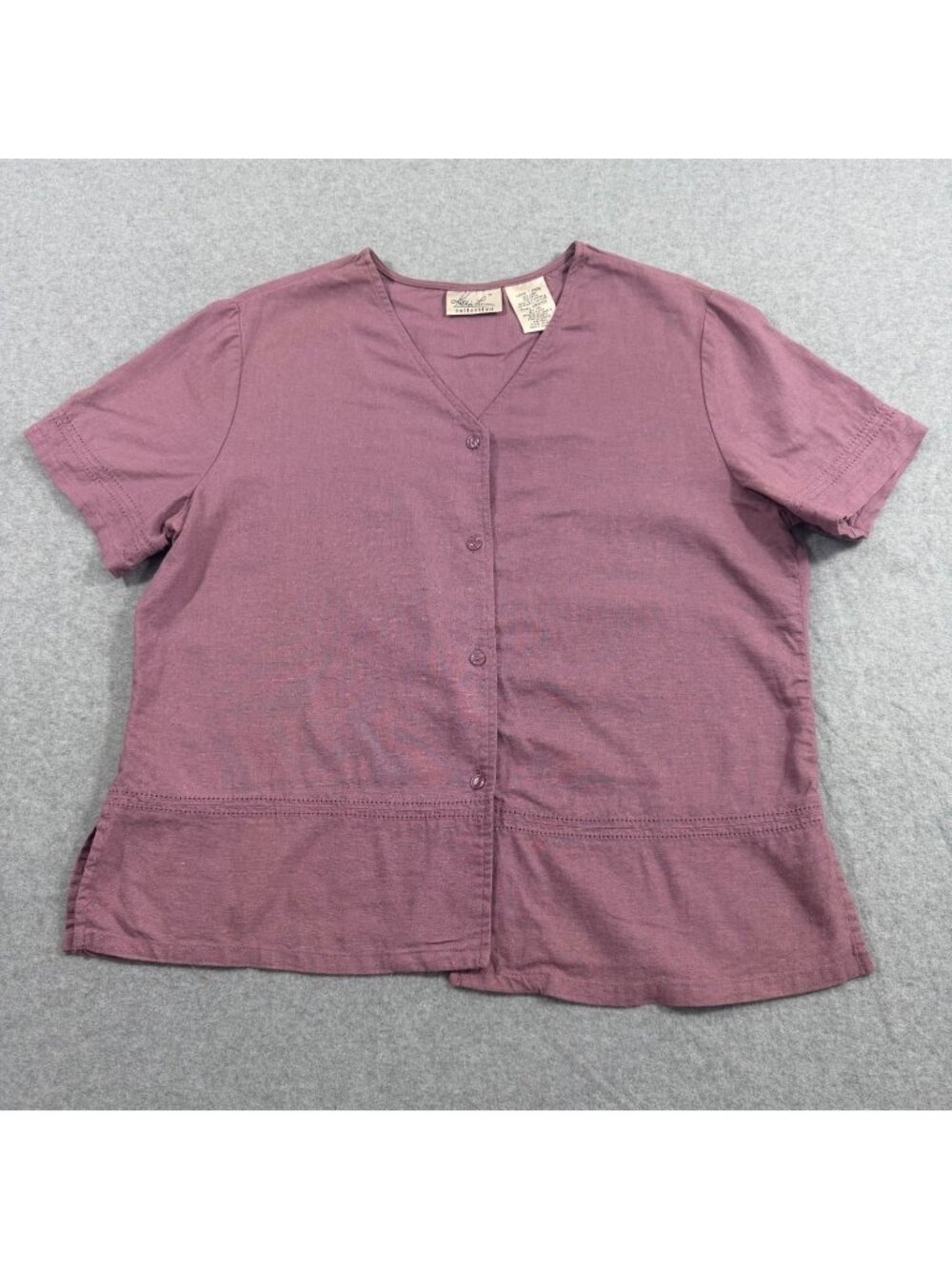 Alfred Dunner Collection Womens Large Mauve Linen Rayon Button Front Blouse